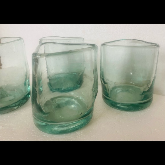Handblown Bubble Thick Tri-Angle Shaped Drinking Glasses Set Of 4 - Picture 3 of 6